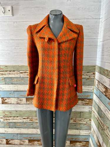 70’s Orange & Brown Houndstooth Wool Knit Short Co