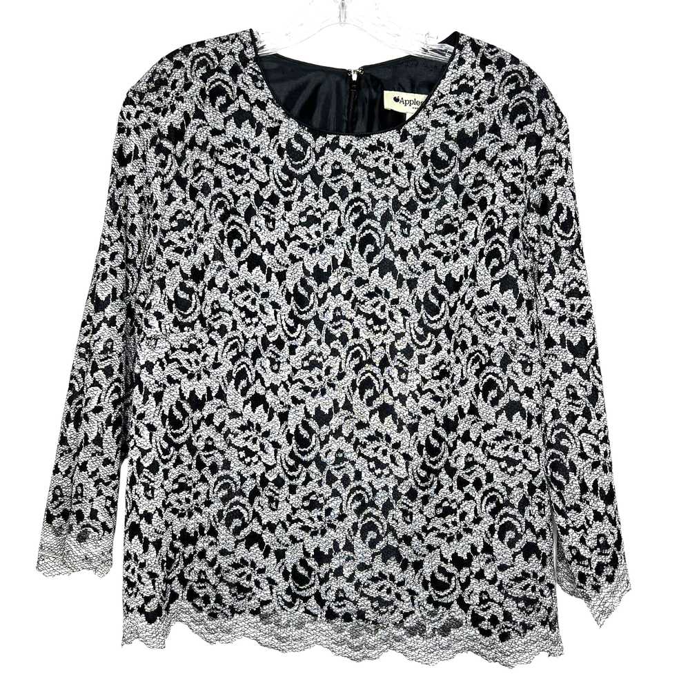 Appleseed's Women's Top White and Black Floral La… - image 1