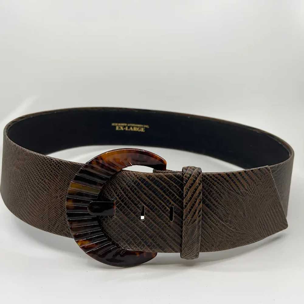 Vintage XL Suzi Roher Brown Embossed Leather Belt… - image 3
