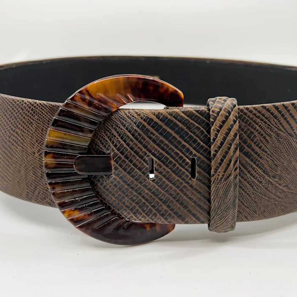 Vintage XL Suzi Roher Brown Embossed Leather Belt… - image 9