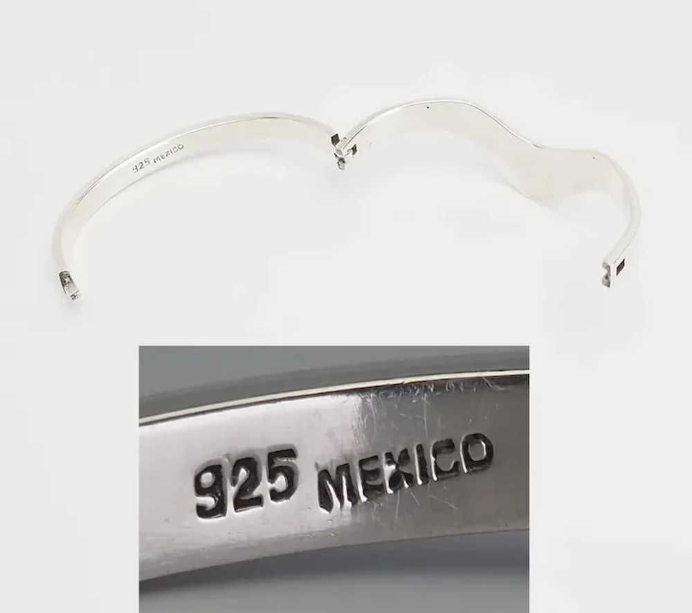 Vintage modern sterling silver onyx wave shape br… - image 2