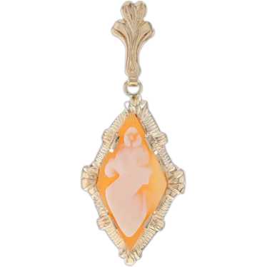 Yellow Gold Shell Vintage Pendant - 10k Carved Cam