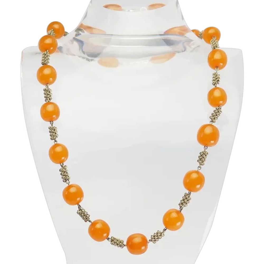 Vintage retro handmade Baltic amber round bead ne… - image 1
