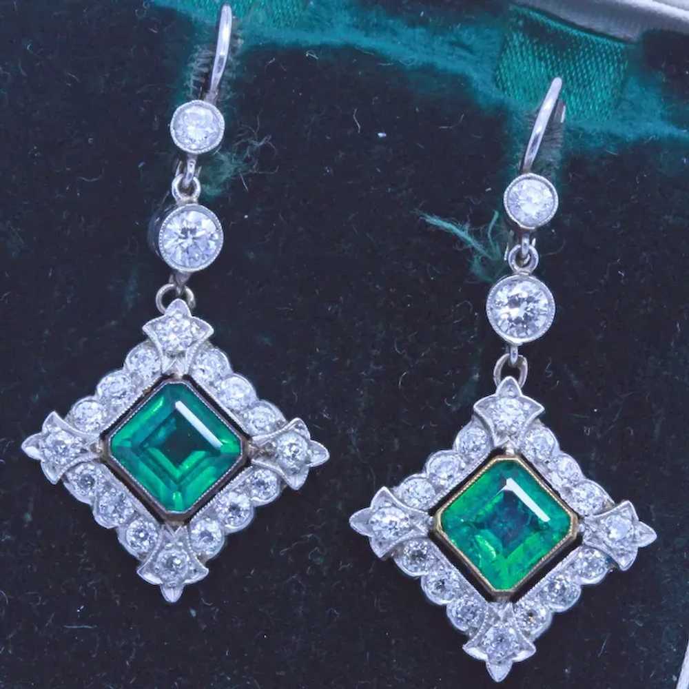 Antique Earrings Platinum Diamonds Emeralds Colom… - image 10