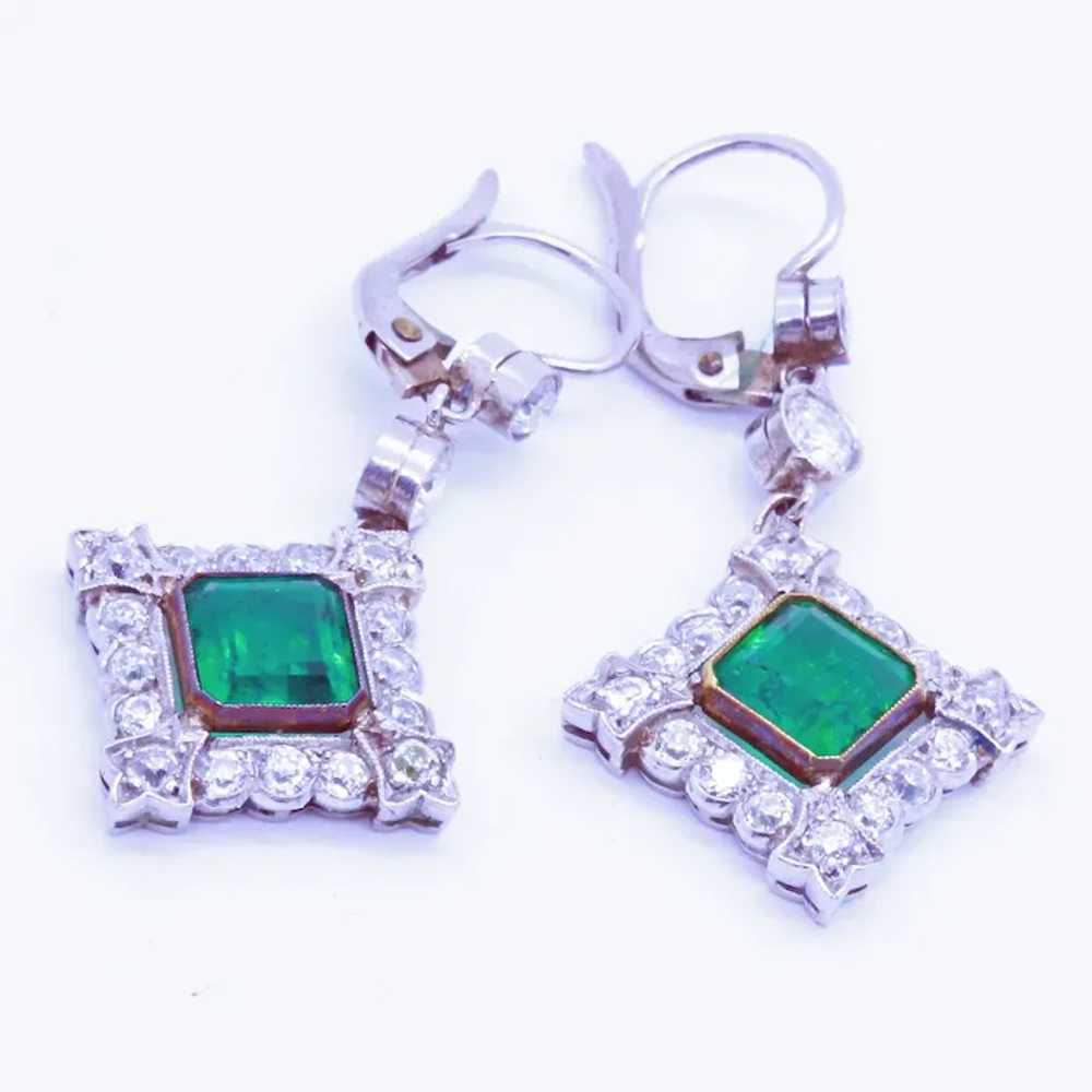 Antique Earrings Platinum Diamonds Emeralds Colom… - image 3