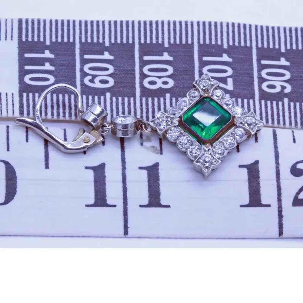Antique Earrings Platinum Diamonds Emeralds Colom… - image 4