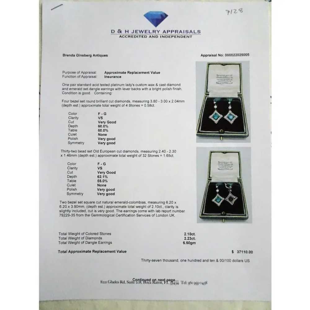 Antique Earrings Platinum Diamonds Emeralds Colom… - image 5