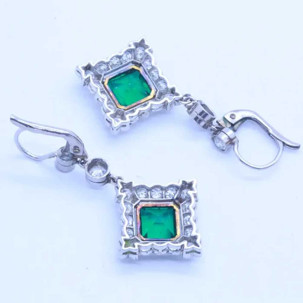 Antique Earrings Platinum Diamonds Emeralds Colom… - image 6