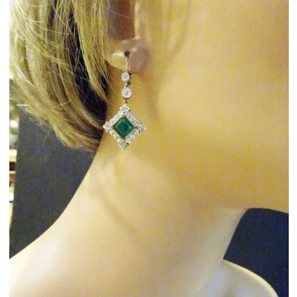 Antique Earrings Platinum Diamonds Emeralds Colom… - image 7