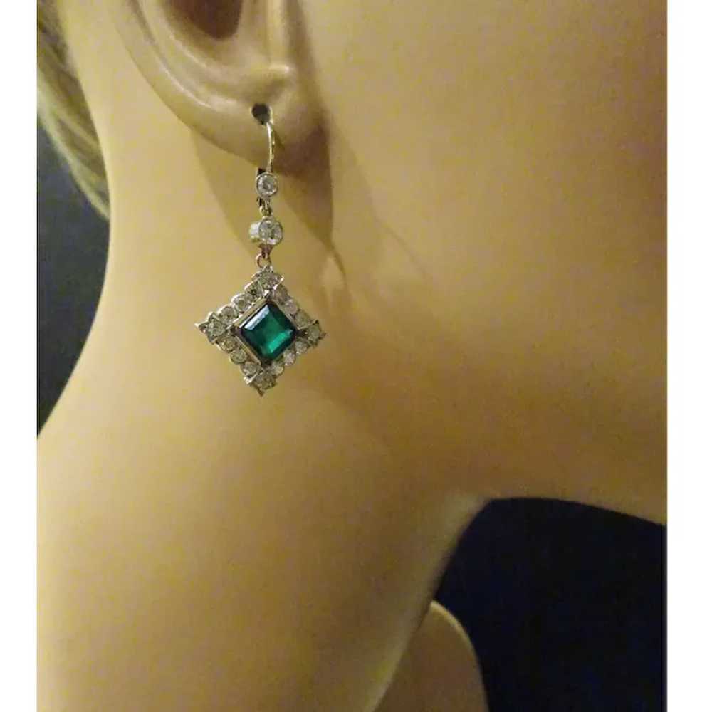 Antique Earrings Platinum Diamonds Emeralds Colom… - image 9