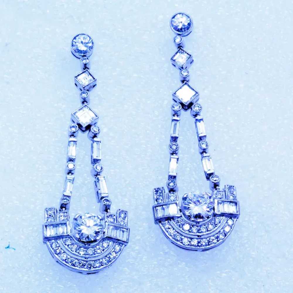 French Art Deco Earrings Platinum Diamonds Dangle… - image 2