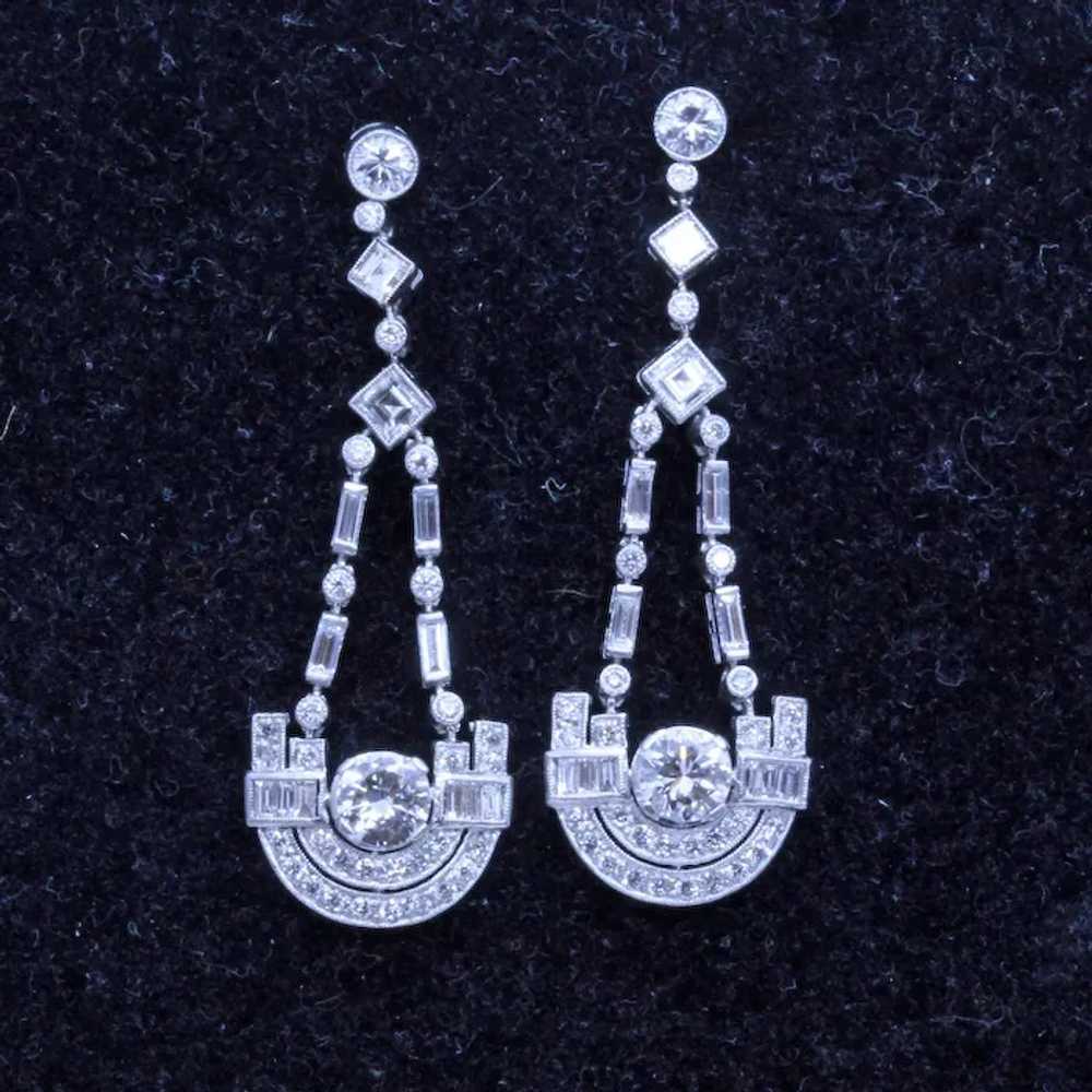 French Art Deco Earrings Platinum Diamonds Dangle… - image 3