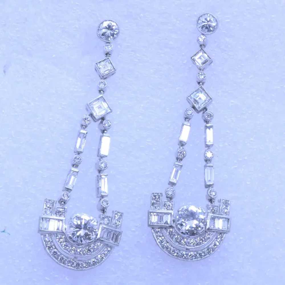 French Art Deco Earrings Platinum Diamonds Dangle… - image 8