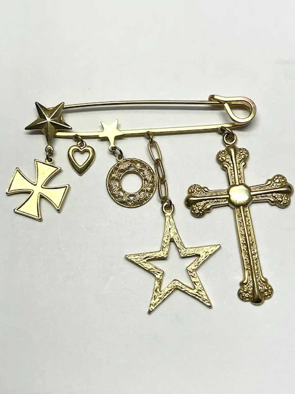 Vintage Gold Safety Pin Charm Brooch Pin - image 3
