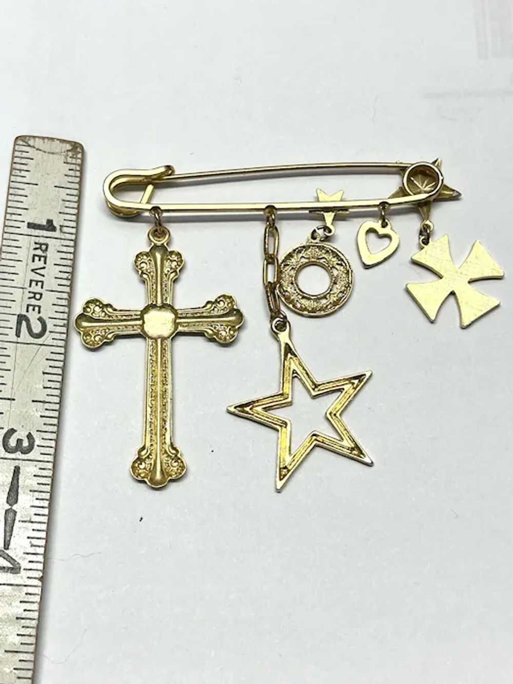 Vintage Gold Safety Pin Charm Brooch Pin - image 4