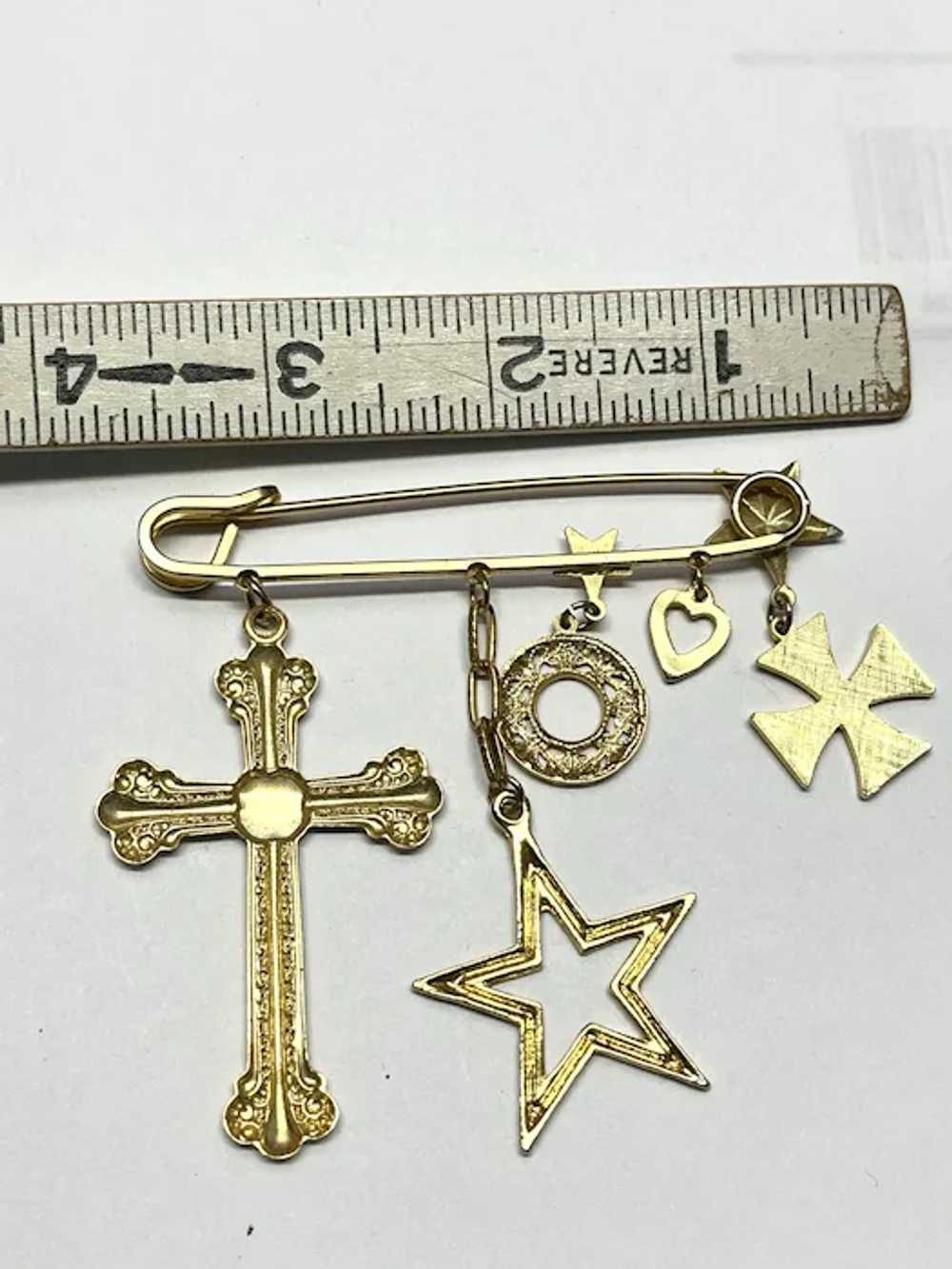 Vintage Gold Safety Pin Charm Brooch Pin - image 5