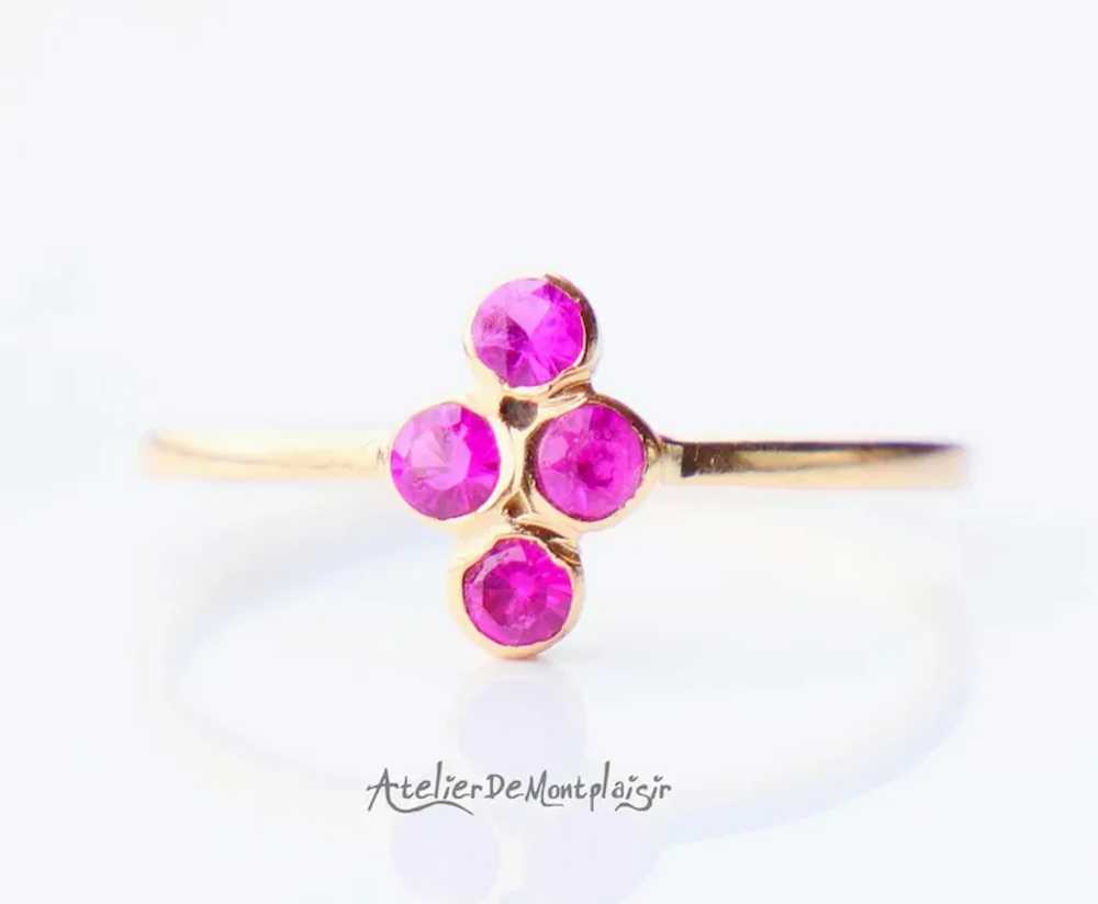 Antique Ring Ruby solid 18K Gold  Ø US5 / 1 gr - image 7