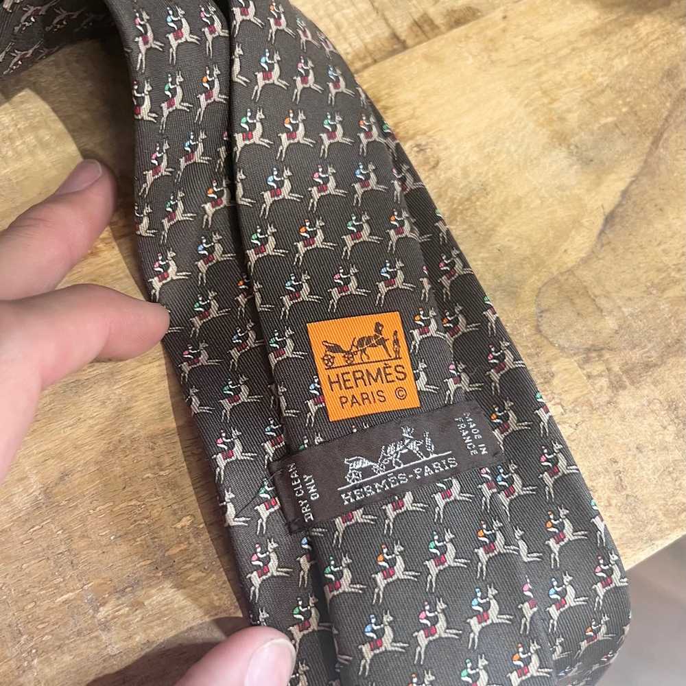 Hermes Hermès Brown Horse Print Silk Tie - image 5