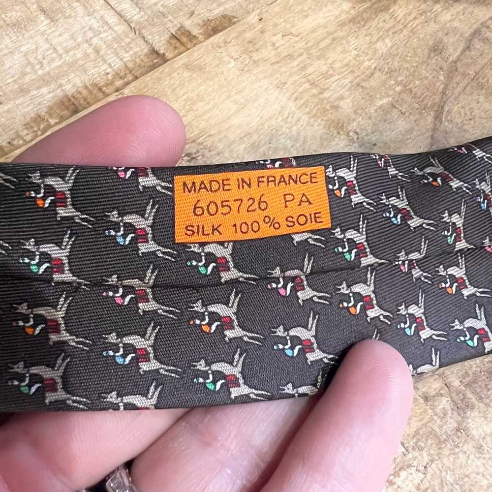 Hermes Hermès Brown Horse Print Silk Tie - image 6