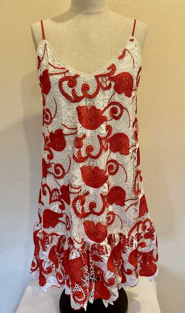 Alexis Alexis Crochet & Lined Red & White Dress