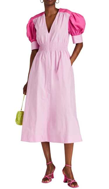 Ganni Ganni Pink Two-Tone Cotton Midi Dress