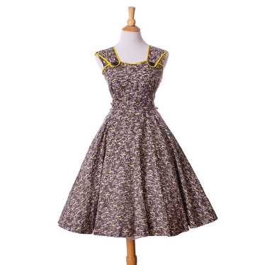 1940s-1950s Brown and Yellow Cotton Day Dress