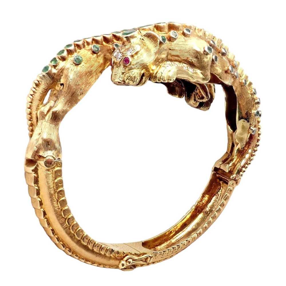 Other 18k Yellow Gold Emerald Diamond Lioness Ban… - image 1