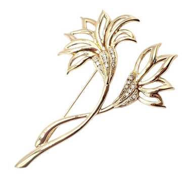 Authentic Vintage Cartier 18k Yellow Gold Ruby Diamond Flower Large Brooch  Pin