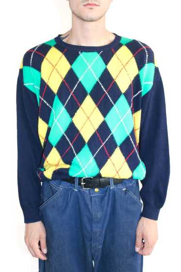Multicolor Blue Benetton Argyle Sweater - 1980's