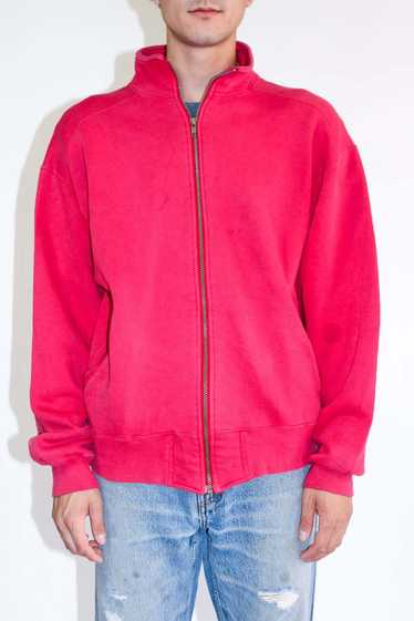 Faded Red Full Zip Collared Sweatshirt - 1990's