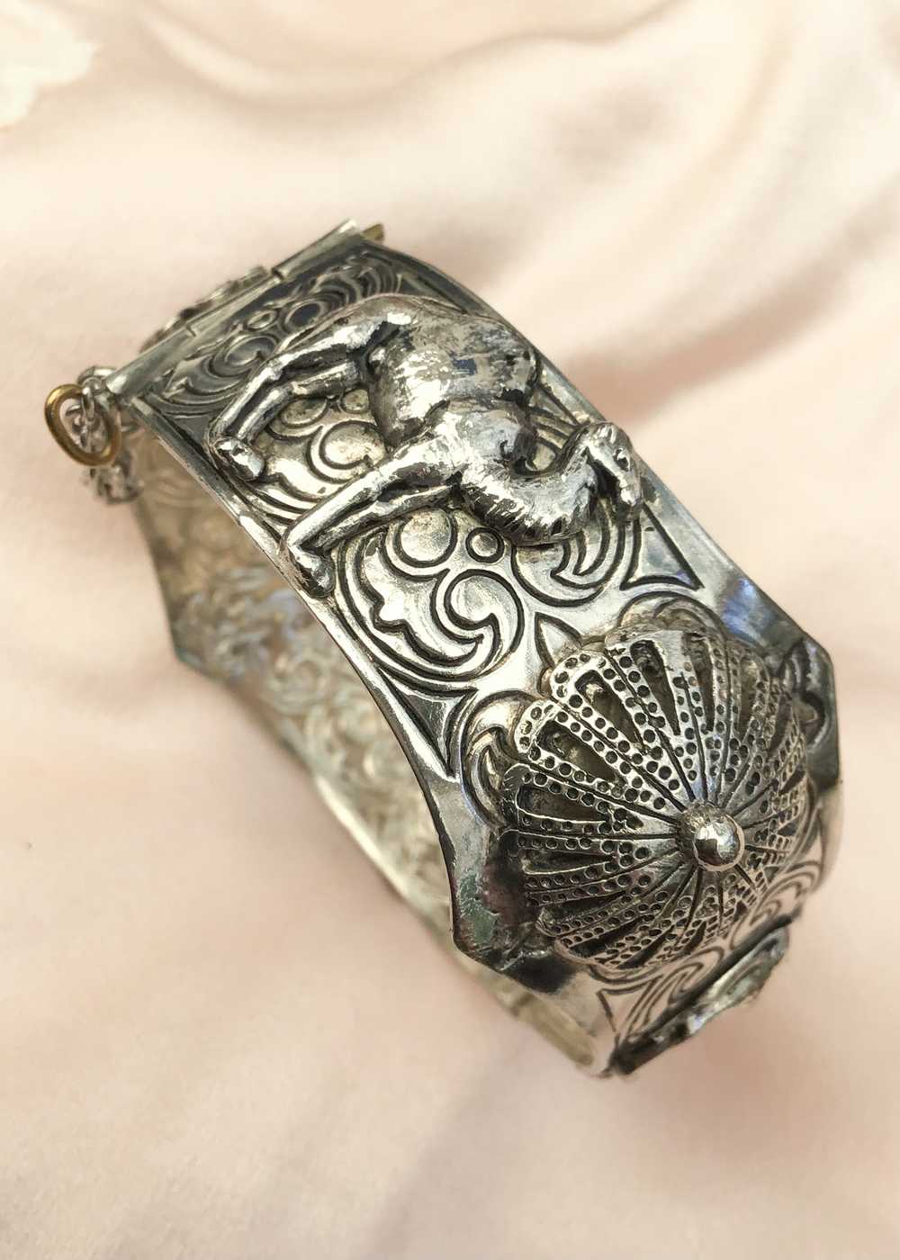 Vintage Silver Lucky Hamsa Bracelet Cuff - image 2