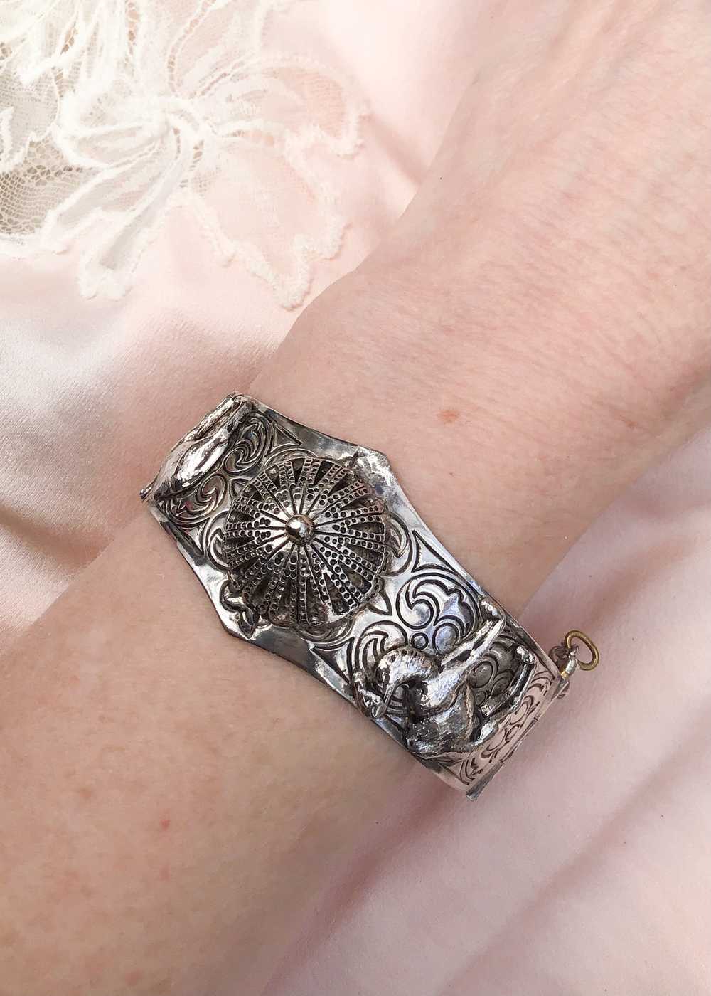 Vintage Silver Lucky Hamsa Bracelet Cuff - image 4