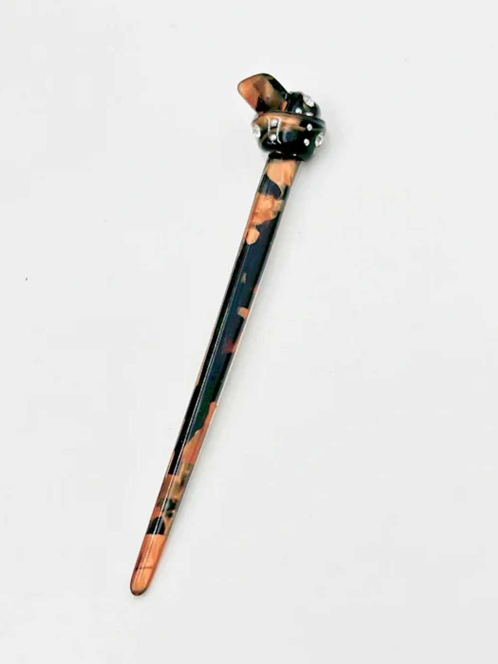 Vintage Hair Stick Knot & Rhinestones Celluloid H… - image 2