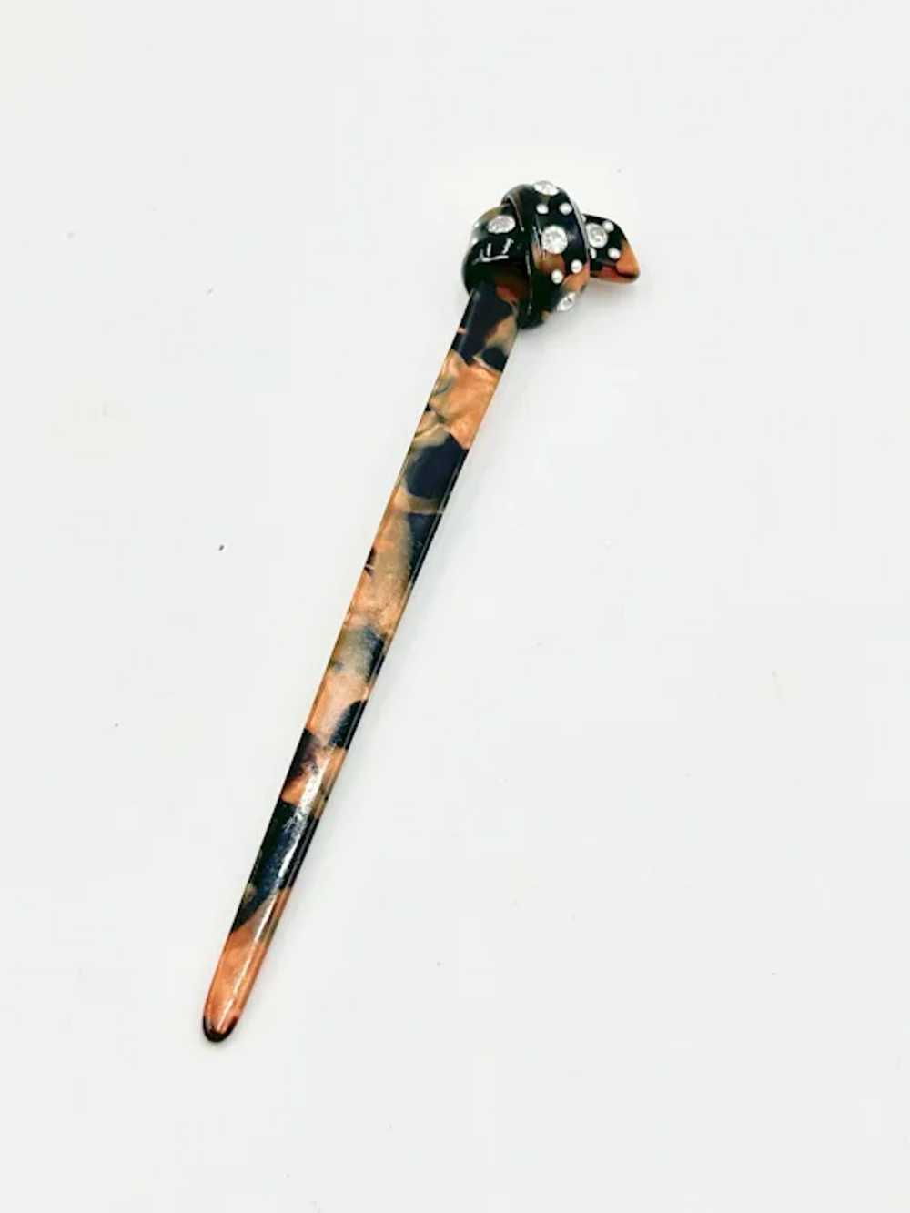 Vintage Hair Stick Knot & Rhinestones Celluloid H… - image 3