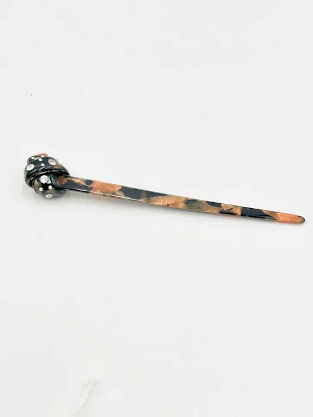 Vintage Hair Stick Knot & Rhinestones Celluloid H… - image 4