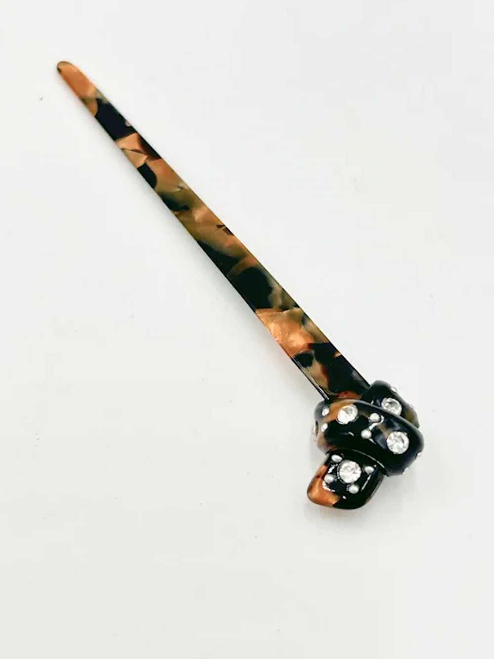 Vintage Hair Stick Knot & Rhinestones Celluloid H… - image 6