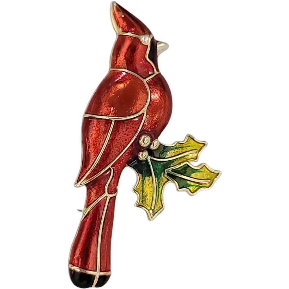 Napier Red Enamel Cardinal Holly Leaf Brooch Pin,… - image 1