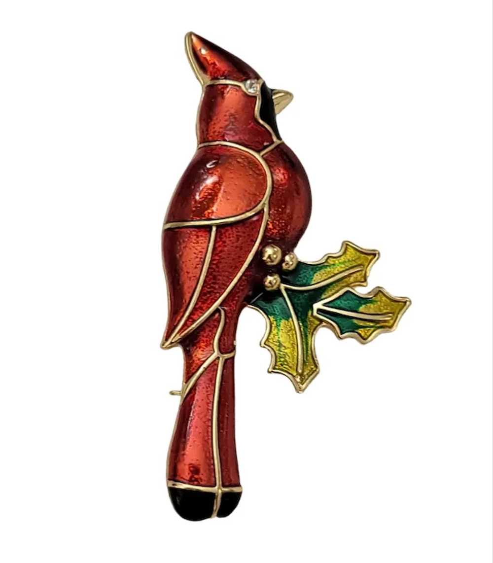 Napier Red Enamel Cardinal Holly Leaf Brooch Pin,… - image 2