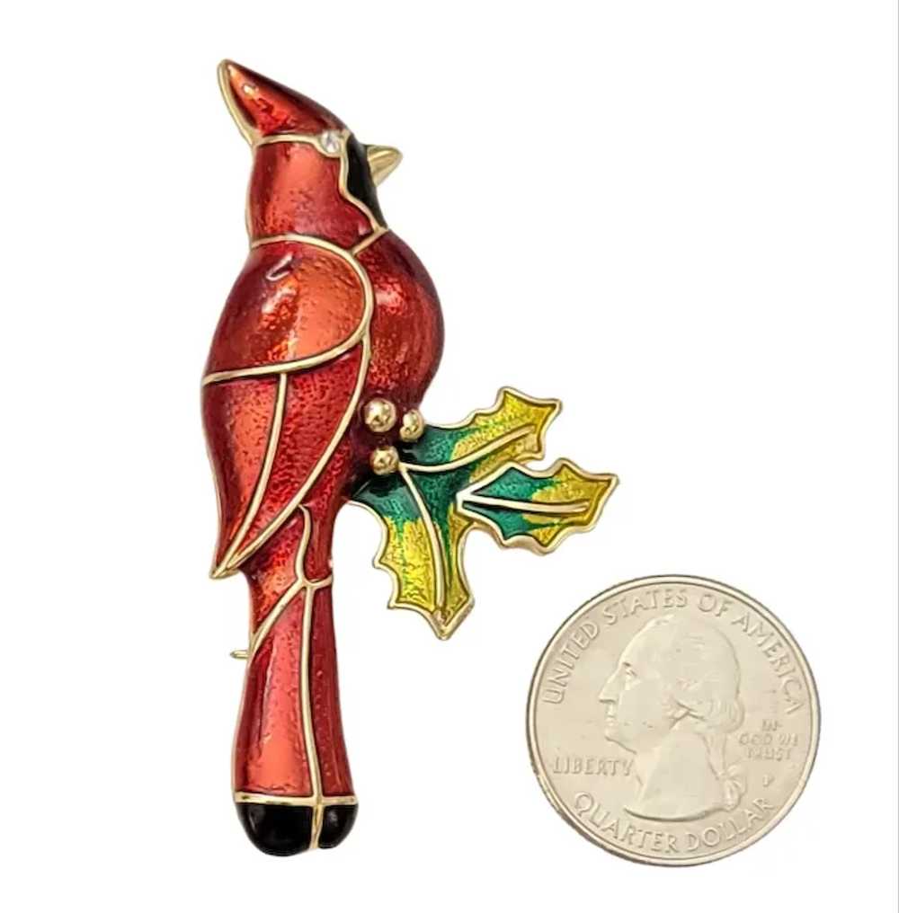 Napier Red Enamel Cardinal Holly Leaf Brooch Pin,… - image 5