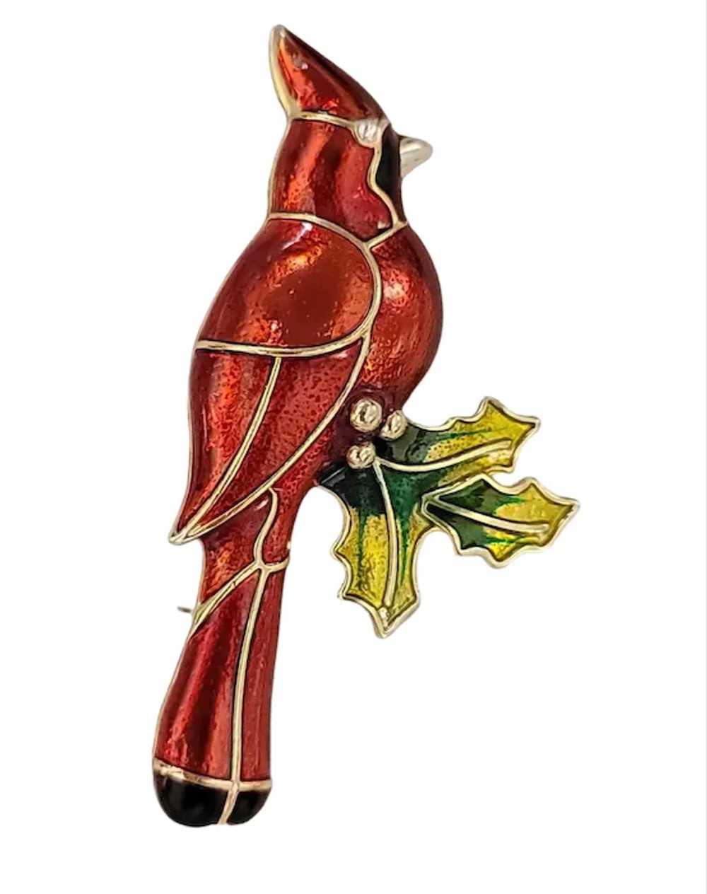 Napier Red Enamel Cardinal Holly Leaf Brooch Pin,… - image 8