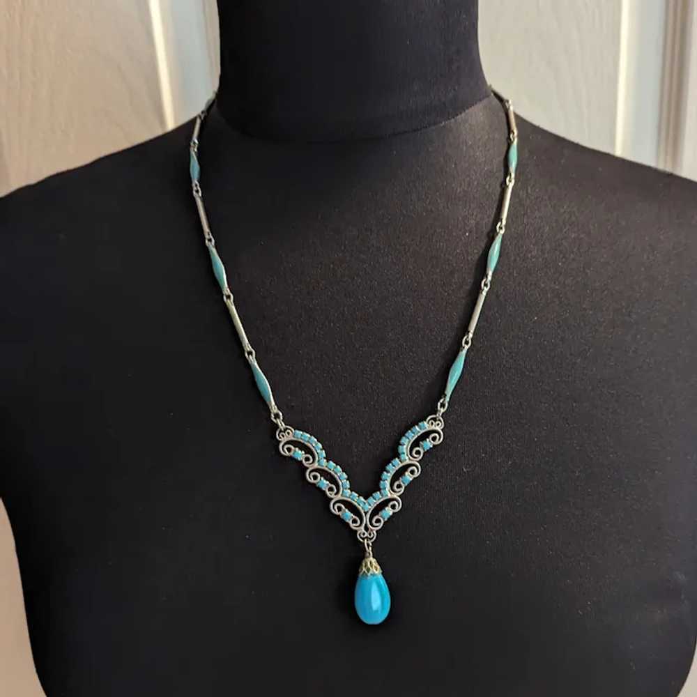Vintage Turquoise Rhinestone Necklace - image 2