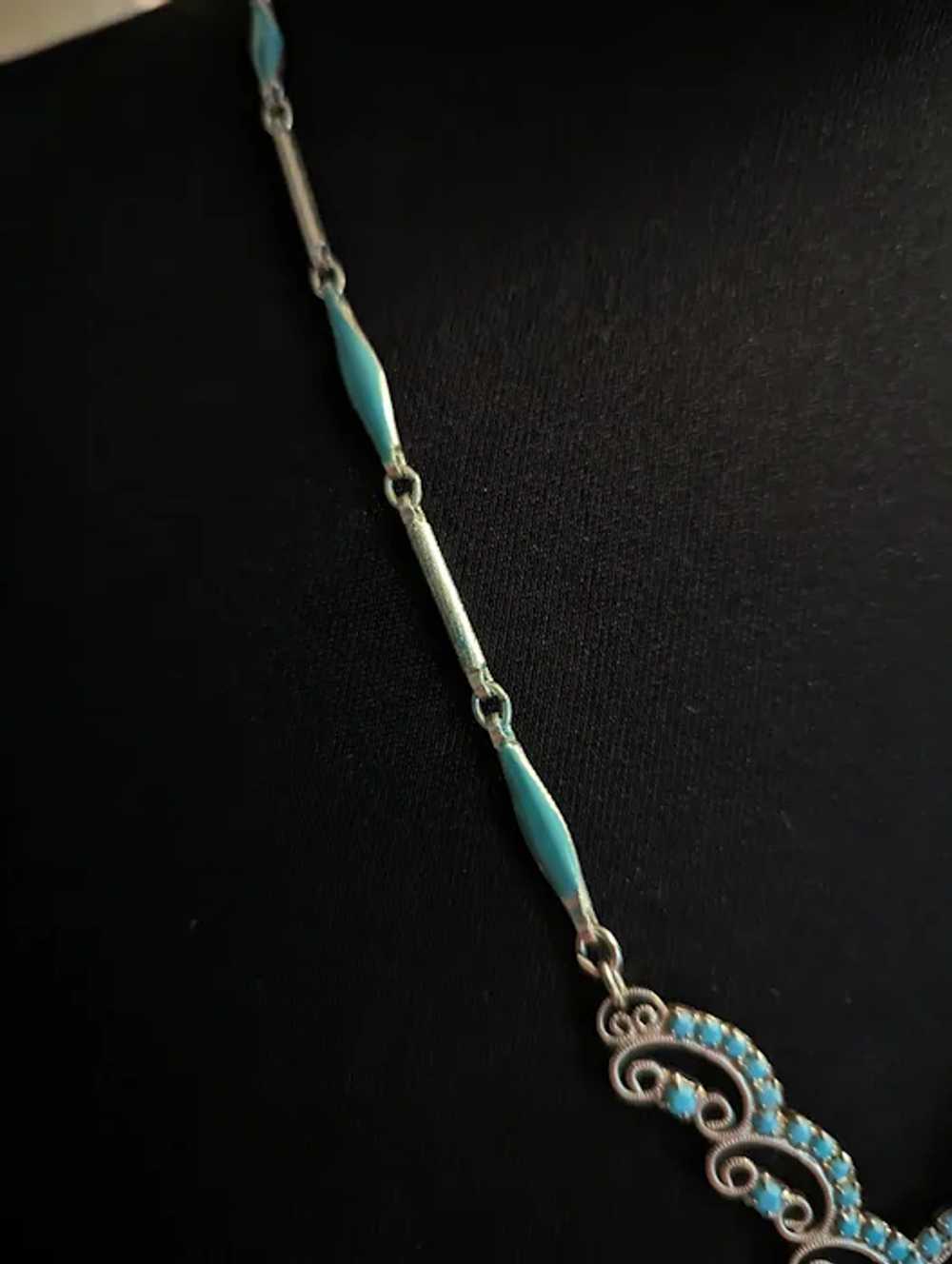 Vintage Turquoise Rhinestone Necklace - image 4
