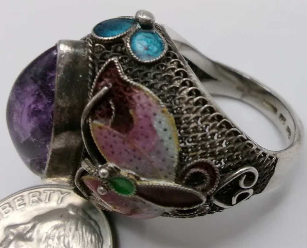 925 China export Amethyst cab & Enamel Butterfly … - image 3
