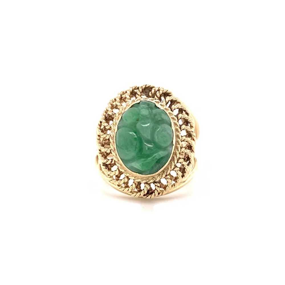 Vintage 14K Yellow Gold Carved Green Natural Jade… - image 4
