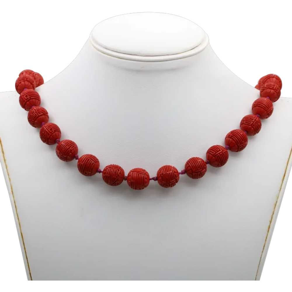 Vintage Red Cinnabar Chanterelle Necklace - image 1