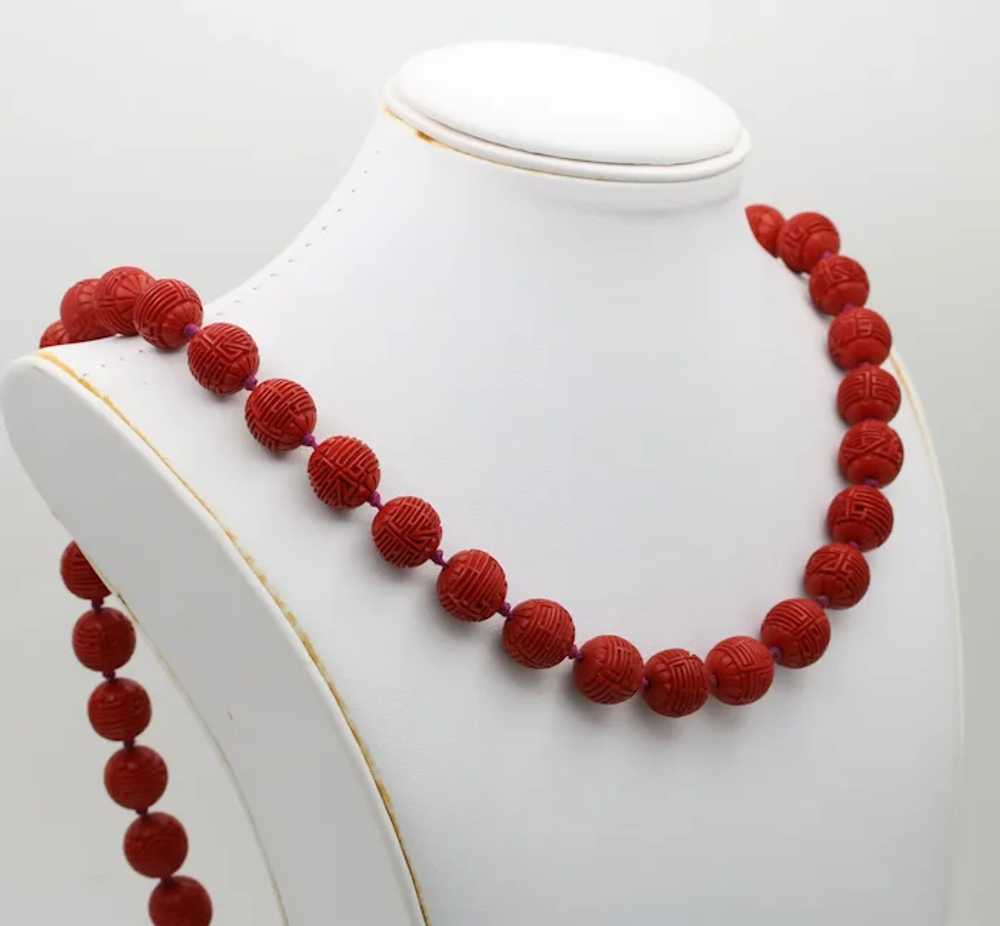 Vintage Red Cinnabar Chanterelle Necklace - image 2