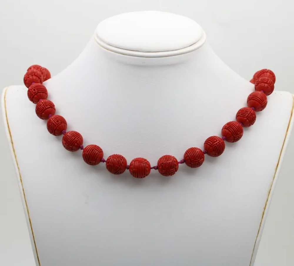 Vintage Red Cinnabar Chanterelle Necklace - image 3