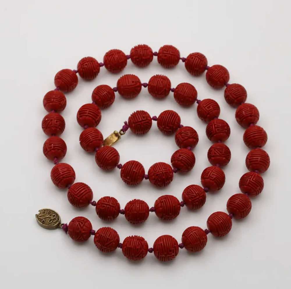 Vintage Red Cinnabar Chanterelle Necklace - image 4