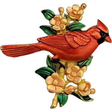 JJ Jonette Vintage Gold Tone Red Enamel Cardinal … - image 1