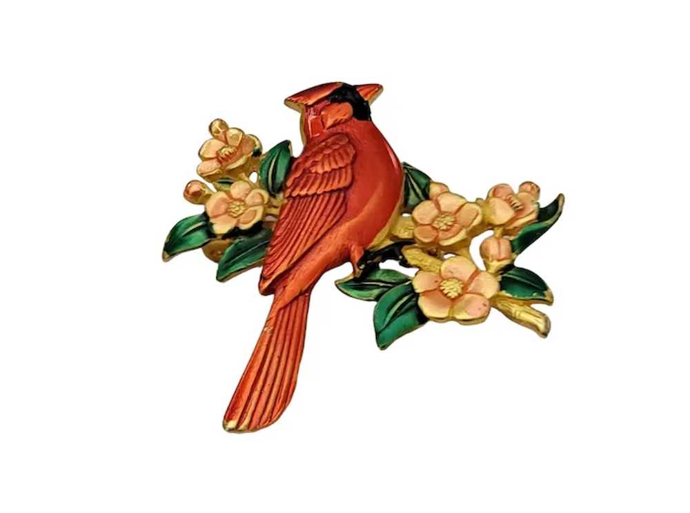 JJ Jonette Vintage Gold Tone Red Enamel Cardinal … - image 2